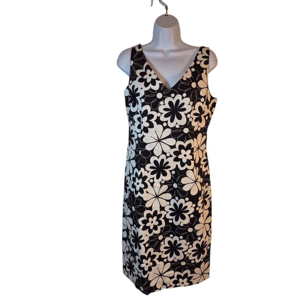 Maggy London Women's Floral Sheath Dress Size 12 Bold Print Open Back Retro Chic